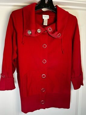 Zenergy Red Cardigan with Grommet Buttons
